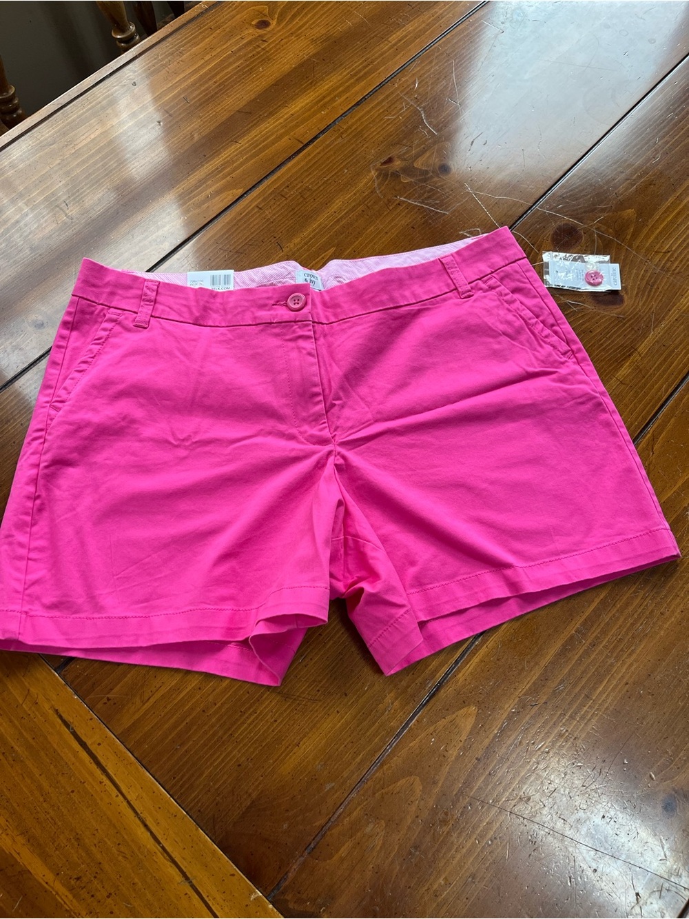 NWT Crown & Ivy Caroline Chino Shorts Size 16 Hot Pink Flat Front Stretch New